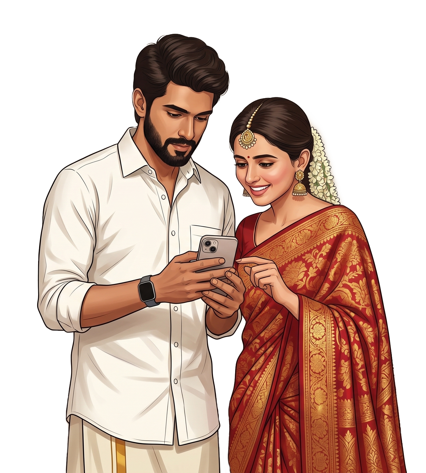 Couple viewing their digital wedding invitation on a phone