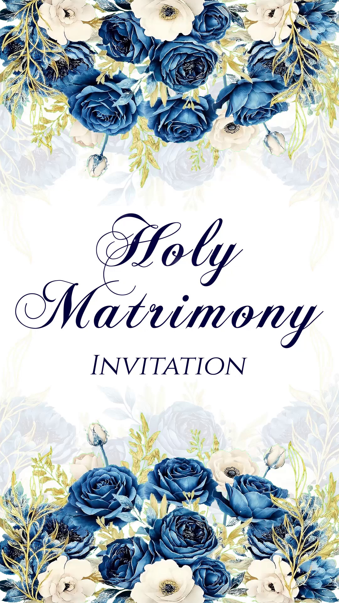 Holy Matrimony Video Invitation | Blue Floral Christian Wedding E-Card
