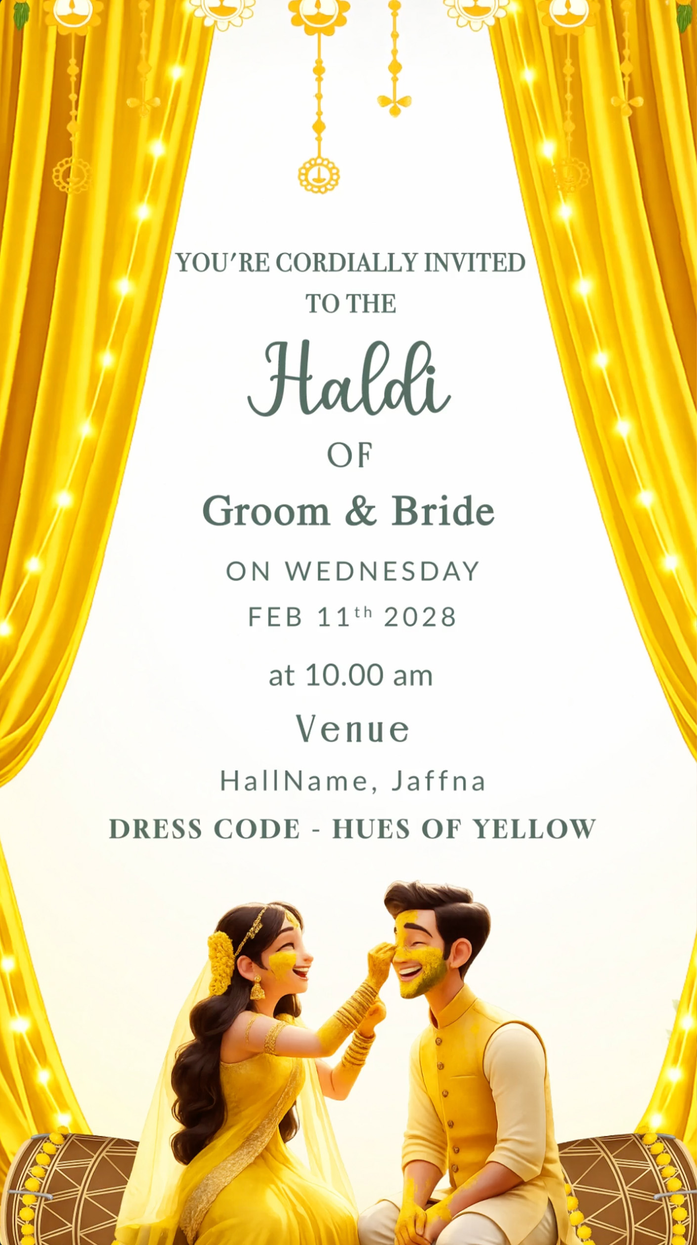 Golden Haldi Celebration – Tamil Pre-Wedding Invitation (Sri Lanka Edition)