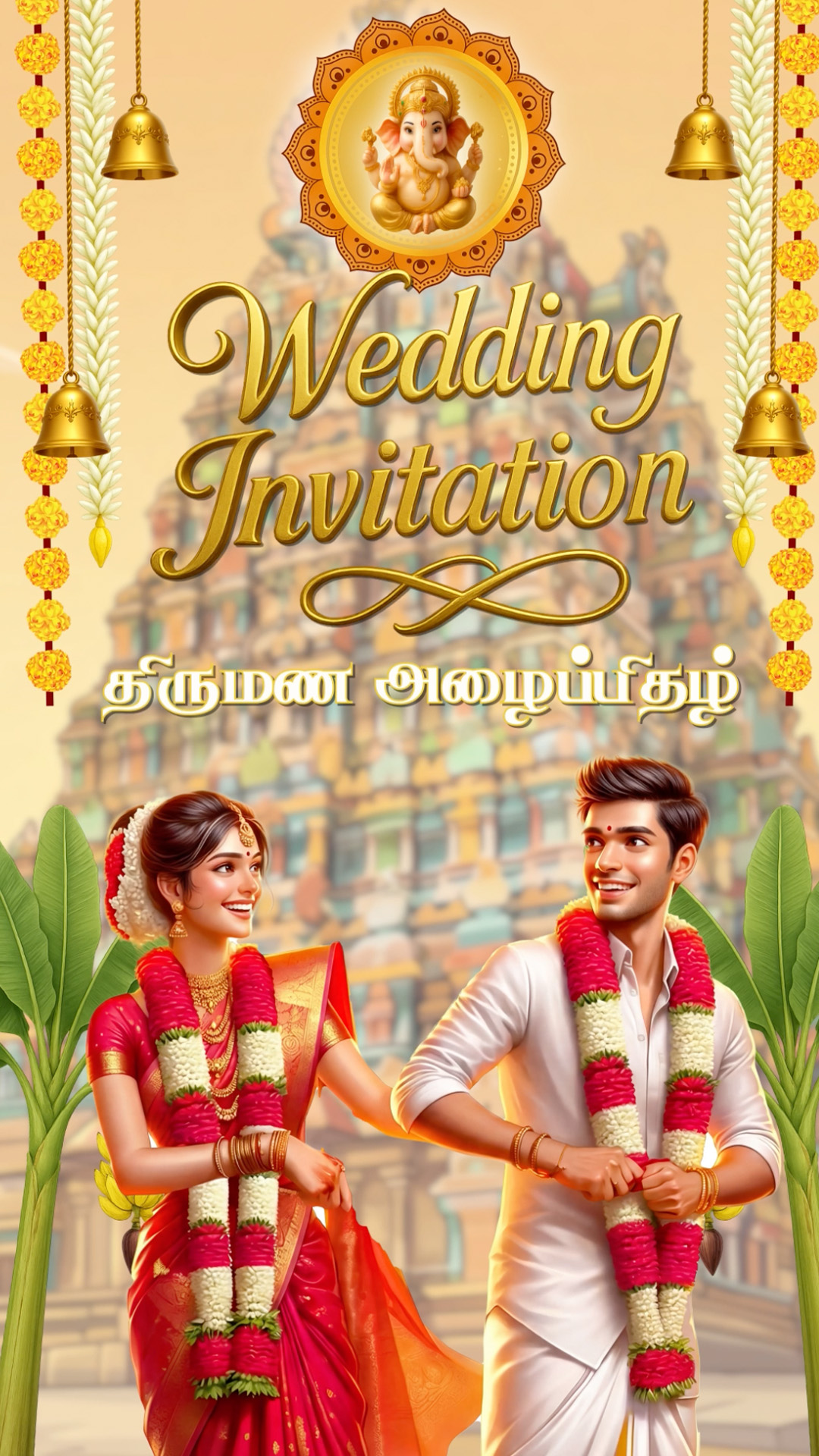 Tamil Hindu Wedding Video Invitation | Traditional Temple Theme
