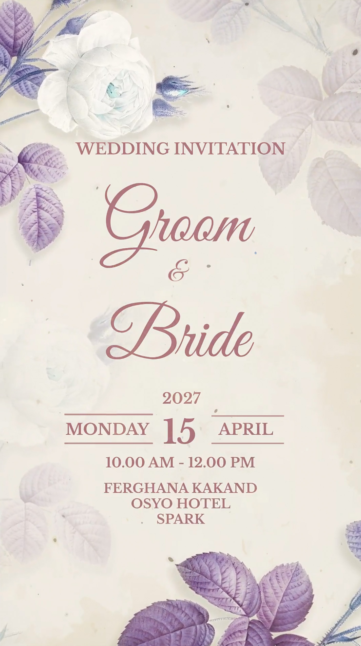 Elegant Floral Wedding Invitation Video | Pastel Purple Digital E-Card