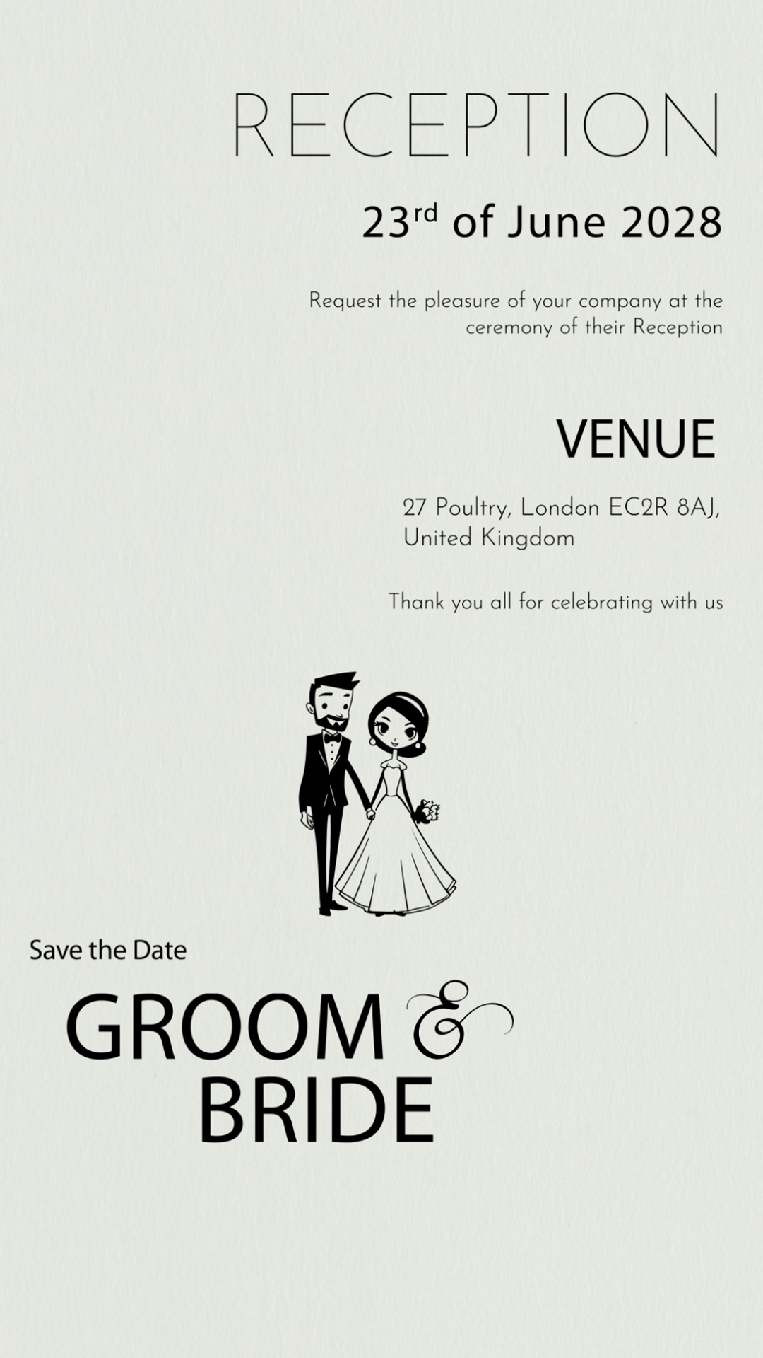 Minimalist Black & White Wedding Reception E-Card