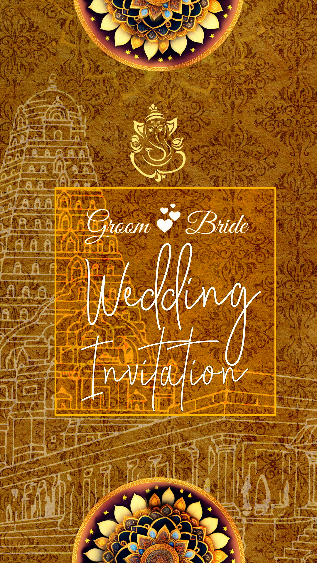 Antique Temple Hindu Wedding Invite