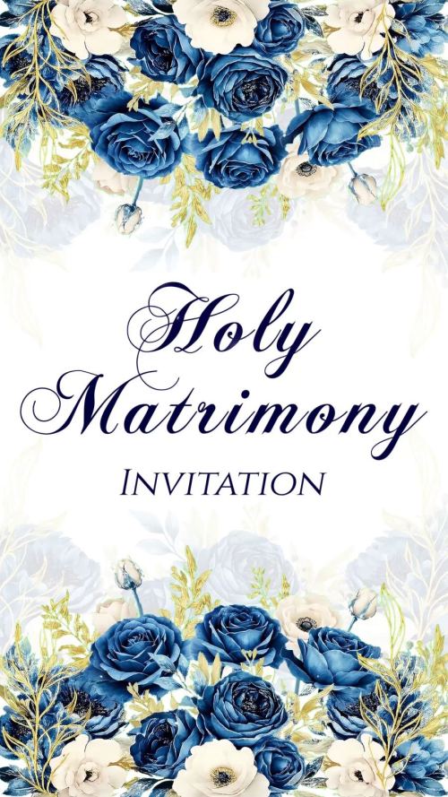 Holy Matrimony Video Invitation | Blue Floral Christian Wedding E-Card