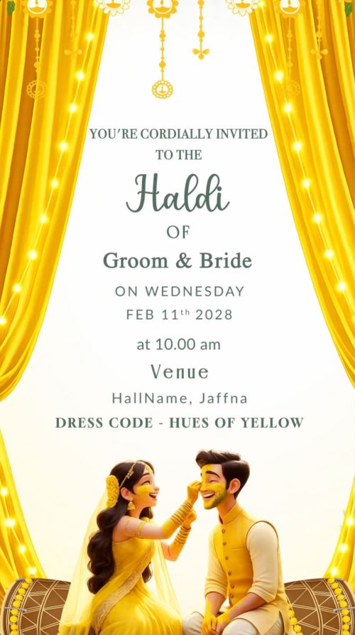 Golden Haldi Celebration – Tamil Pre-Wedding Invitation (Sri Lanka Edition)