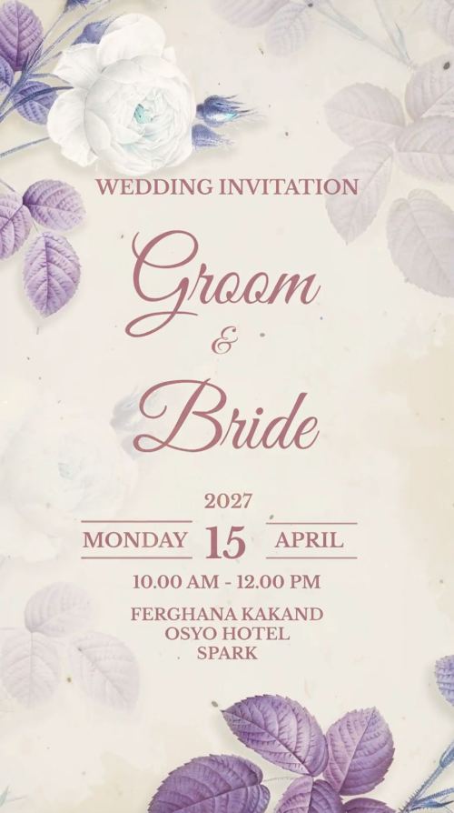 Elegant Floral Wedding Invitation Video | Pastel Purple Digital E-Card